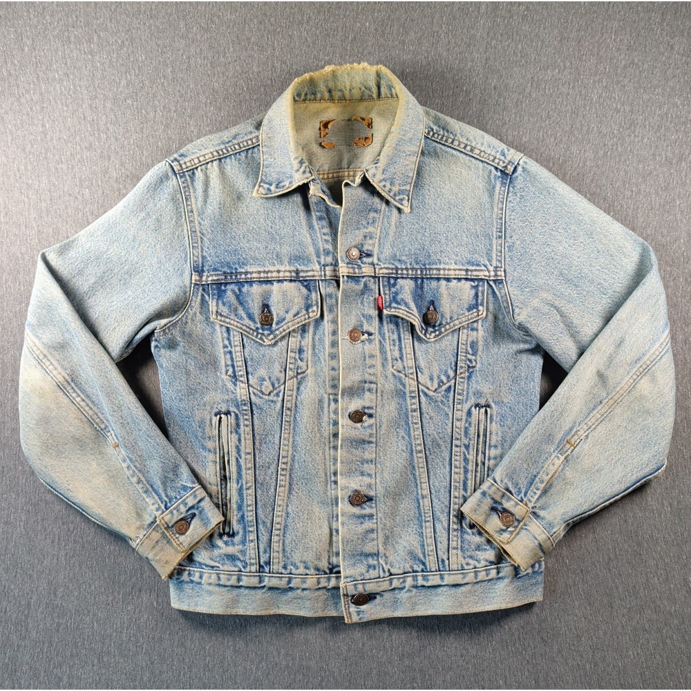 Vtg 80s Levis Denim Trucker Jacket Type 3 Sz S Faded Distressed Thrashed Grunge